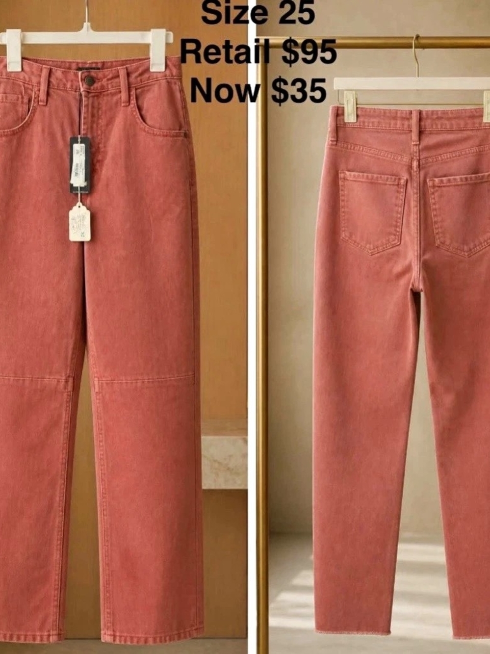 Women’s Rust Solid Straight Leg Denim Jeans Button Closure 5-Pocket, 25
